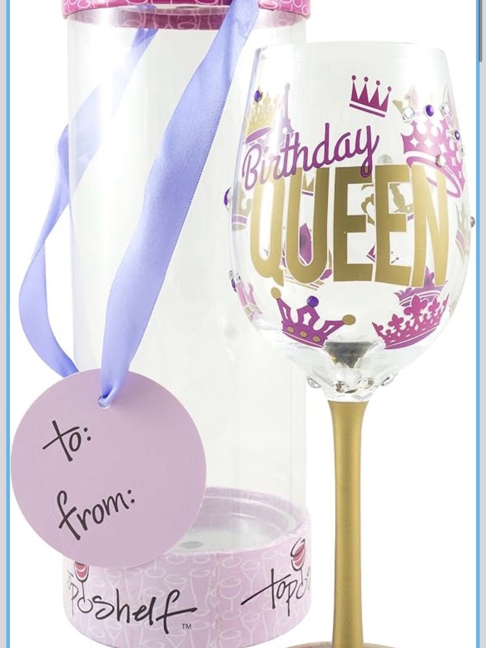 Birthday Queen Gold Stem Wine Glass by